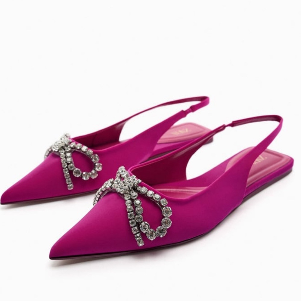 NWT Zara Luxury Summer Wedding Embelished Bejeweled Bow slingback mules/shoes - Picture 1 of 17